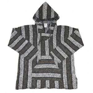Striped Black and Gray Hooded Poncho